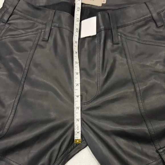 Men's Hudson Faux Leather Black Walker Kick Flare Cargo Pants New Size 30